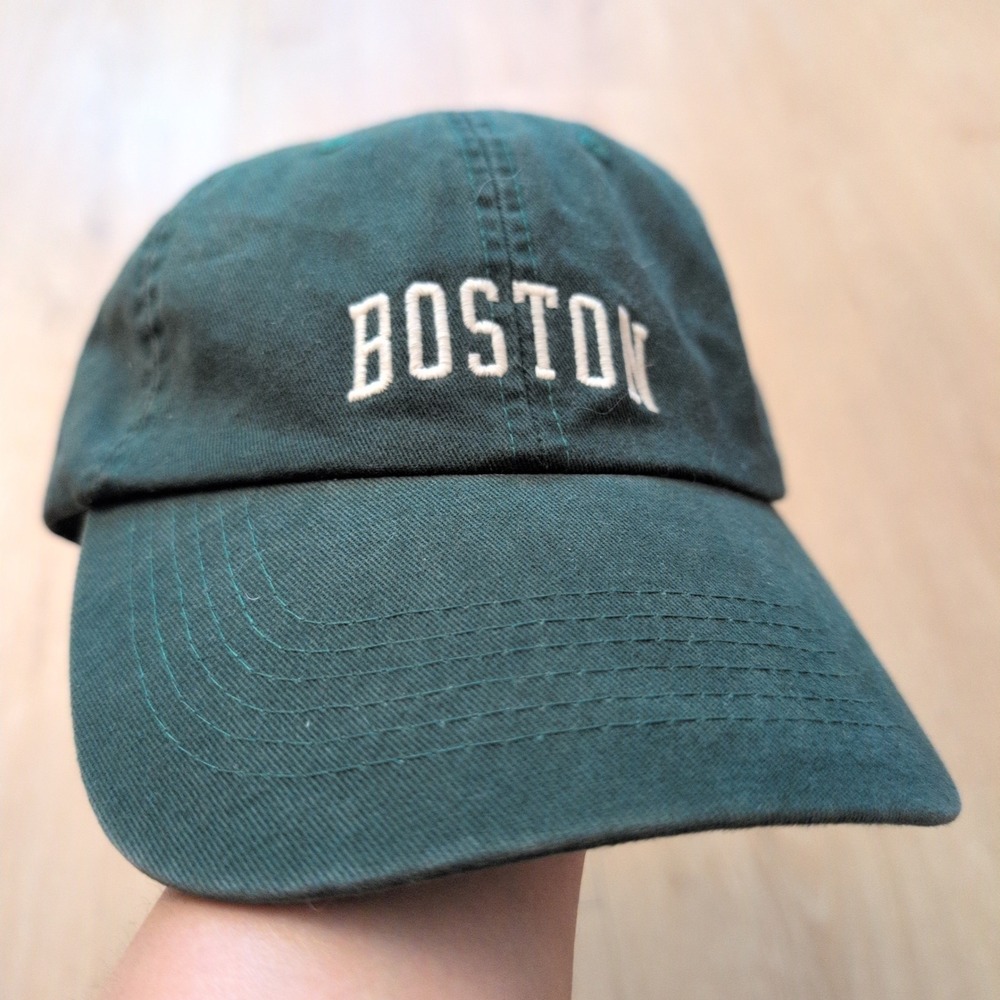 Boston Embroidered Dad Hat Forest Green Adjustable Cotton Baseball Cap